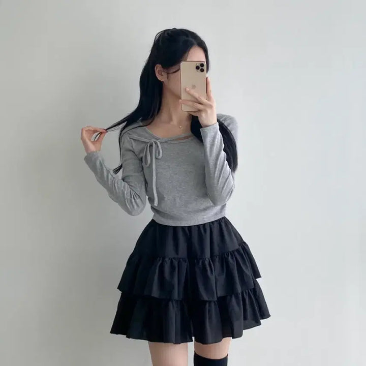 [BUNJANG] Ribbon Shirring T-Shirt / 리본 셔링 티셔츠