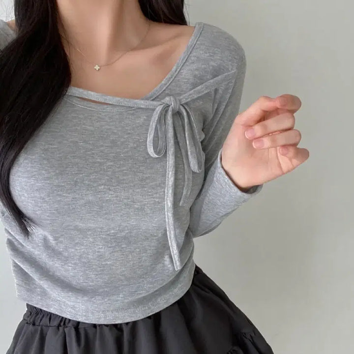 [BUNJANG] Ribbon Shirring T-Shirt / 리본 셔링 티셔츠