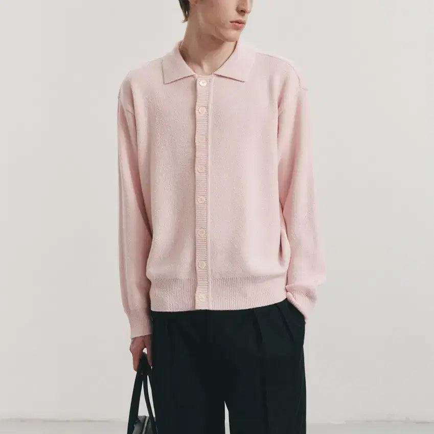 [BUNJANG] Pink Knit Cardigan - Men's / 핑크 니트 가디건 남성용