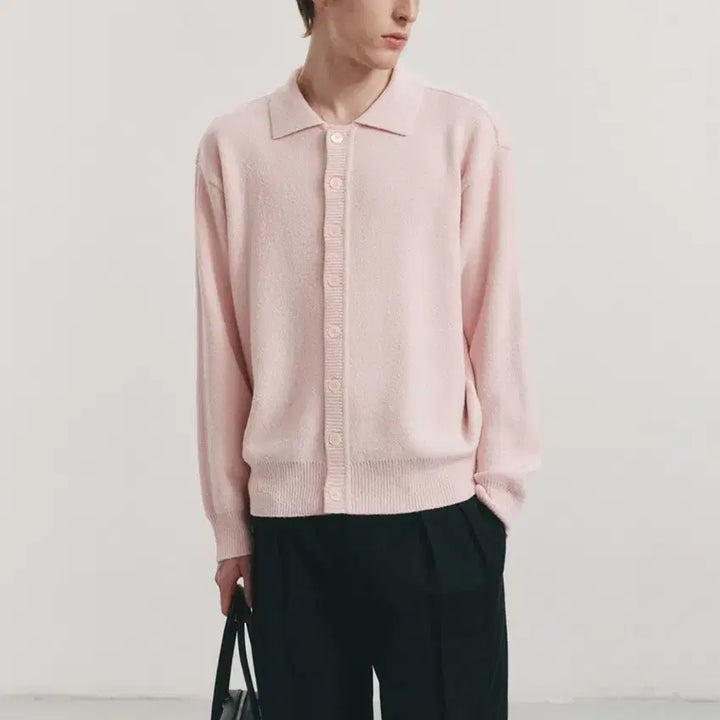 [BUNJANG] Pink Knit Cardigan - Men's / 핑크 니트 가디건 남성용