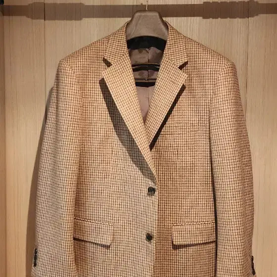 [BUNJANG] Beige Check Wool Jacket L / 베이지 체크 모직 자켓 L