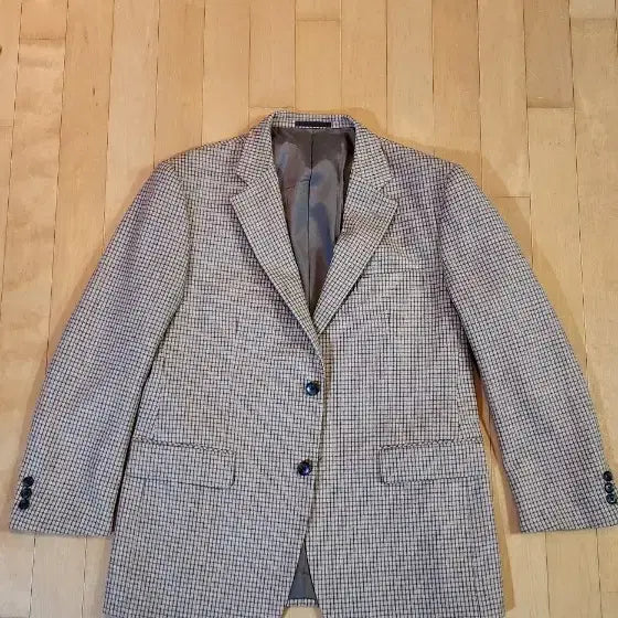 [BUNJANG] Beige Check Wool Jacket L / 베이지 체크 모직 자켓 L