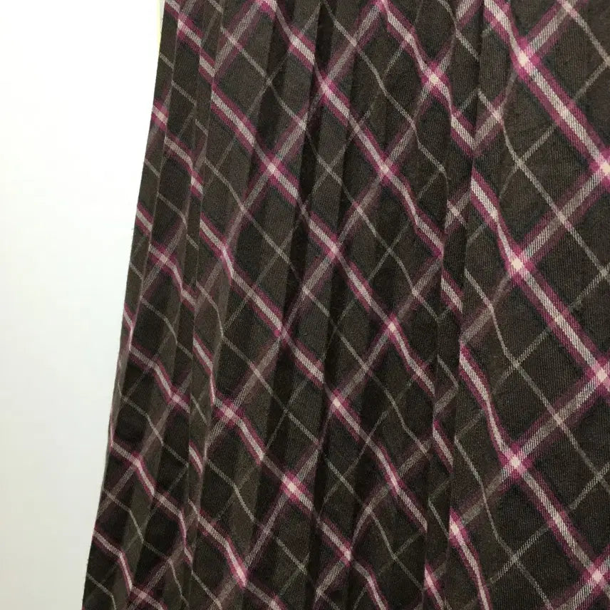 [BUNJANG] Vintage Check Pleated Long Skirt / 일본 빈티지 체크 플리츠 롱스커트 모리걸 크루