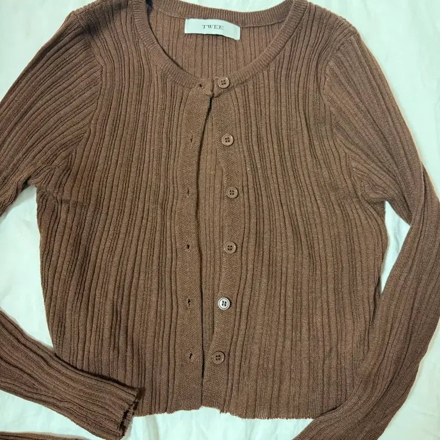 [BUNJANG] Twiv Brown Knit Cardigan Set / 트위 브라운 꼬임 니트 가디건 세트