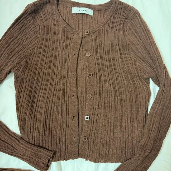 [BUNJANG] Twiv Brown Knit Cardigan Set / 트위 브라운 꼬임 니트 가디건 세트