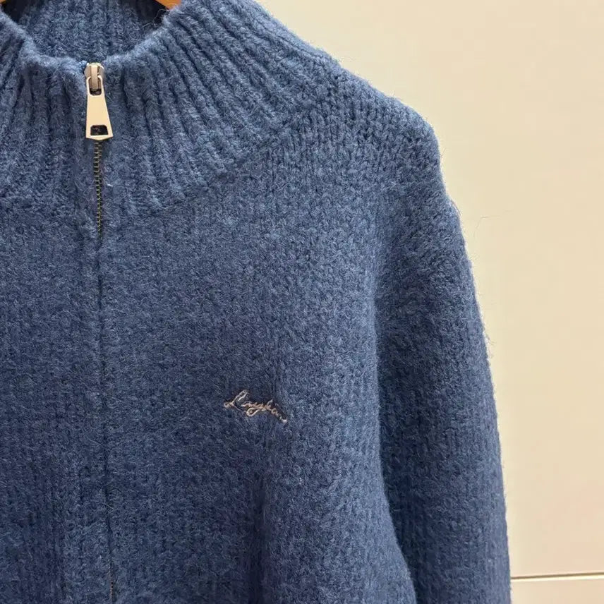 [BUNJANG] Number Lettering Blue Knit Zip-Up Cardigan / 넘버 레터링 블루 니트 집업