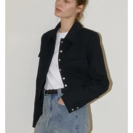 [BUNJANG] Atteed Button Point Tweed Collar Jacket Dark Navy / 아티드 버튼 포인트 트위드 카라 자켓 다크네이비 새상품