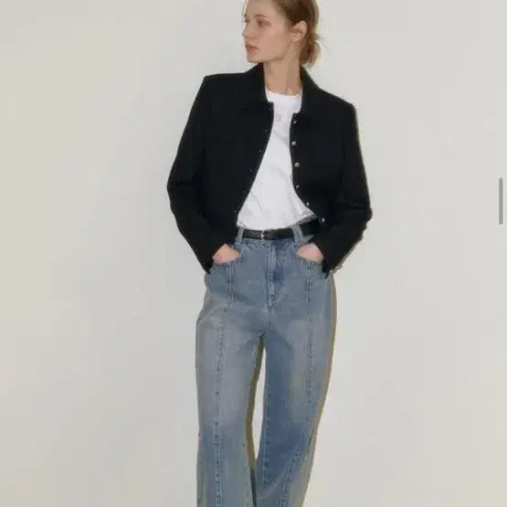 [BUNJANG] Atteed Button Point Tweed Collar Jacket Dark Navy / 아티드 버튼 포인트 트위드 카라 자켓 다크네이비 새상품