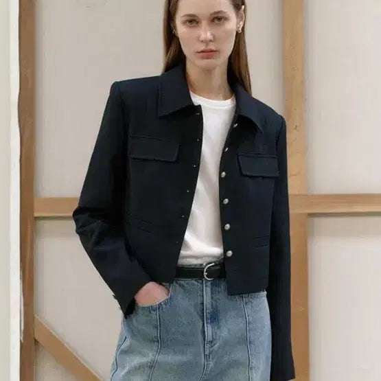 [BUNJANG] Atteed Button Point Tweed Collar Jacket Dark Navy / 아티드 버튼 포인트 트위드 카라 자켓 다크네이비 새상품