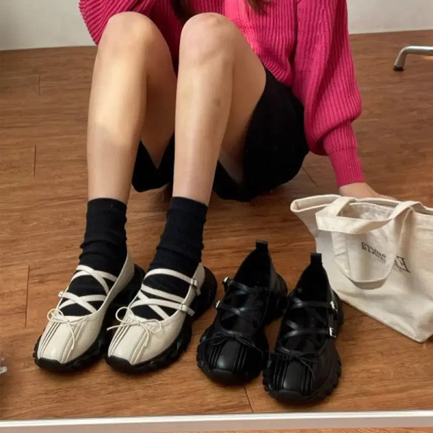 [BUNJANG] Mary Jane Sneakers - Gray/Ivory - 235 / 메리제인 스니커즈 235