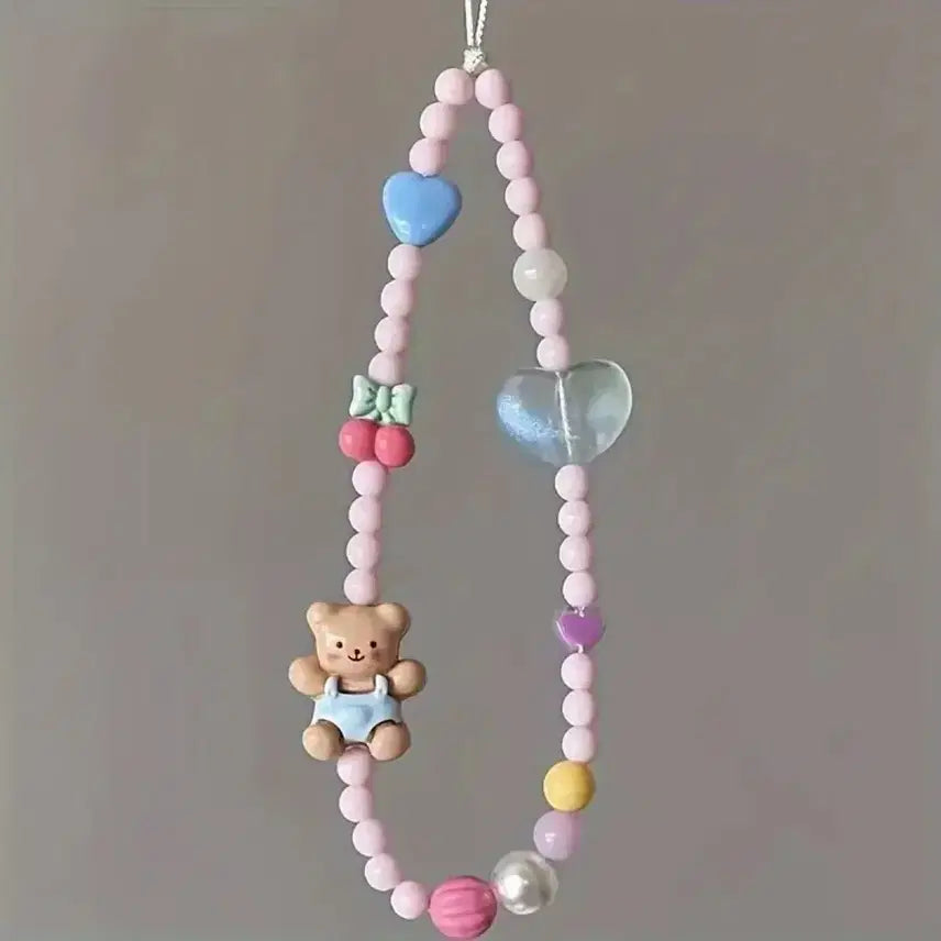 [BUNJANG] Beaded Bear Heart Phone Strap / [새상품] 곰돌이 하트 비즈 핸드폰 스트랩