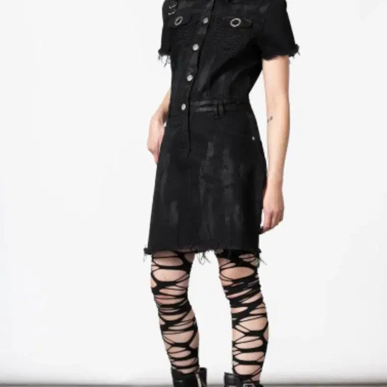 [BUNJANG] Killstar Denim Mini Damage Dress / 킬스타 데님 미니 데미지 원피스 블랙 고스 펑크