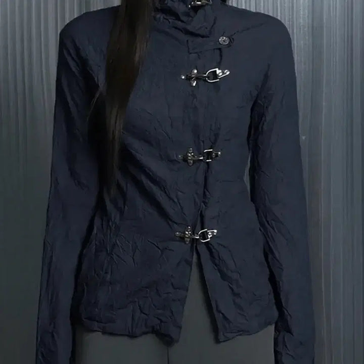 [BUNJANG] Ate O'Some Crinkle Texture Hook Jacket Navy Size 1 / 에트오소메 크링클 텍스처 훅 자켓 네이비 1사이즈