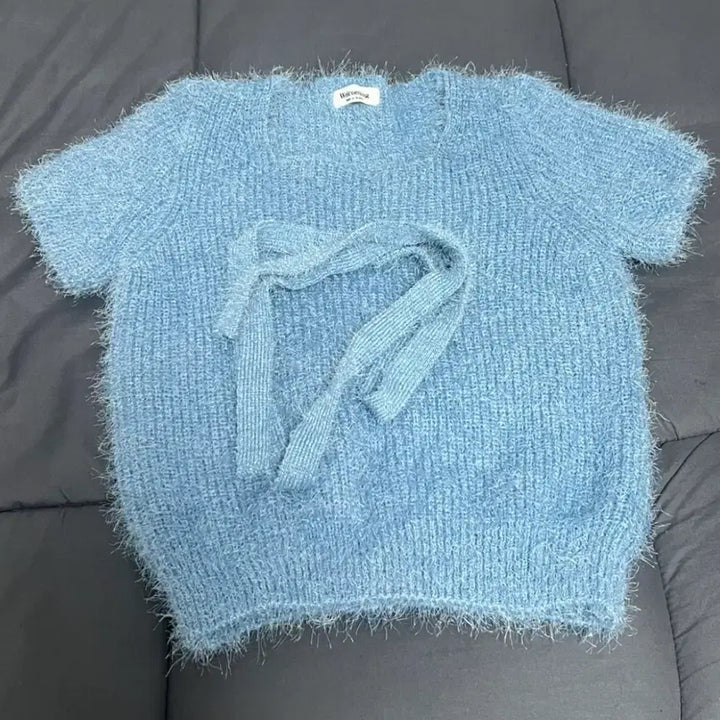 [BUNJANG] Unbranded Angora Knit Top with Detachable Scarf / 반팔니트+머플러 새제품