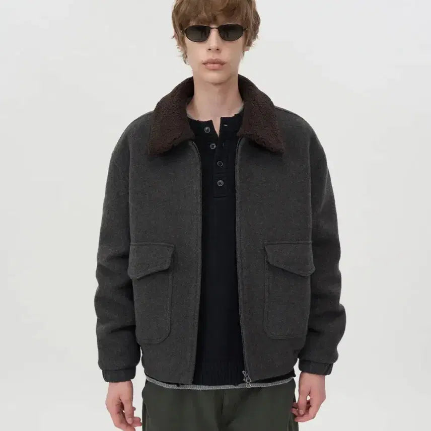 [BUNJANG] In Silence Detachable Collar Cashmere Blouson - Grey Brown / 인사일런스 디테처블 칼라 캐시미어 블루종 GREY BROWN
