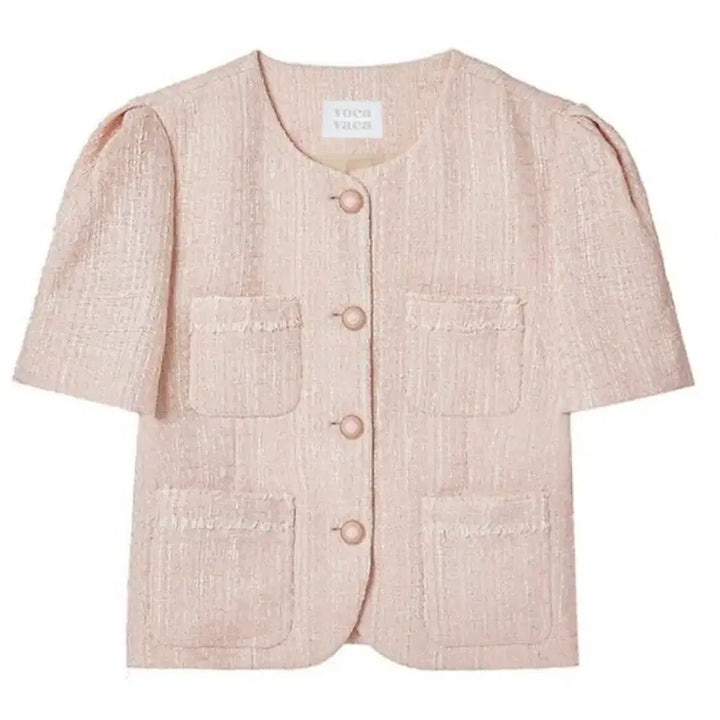[BUNJANG] Voca Vaca Tweed Short Sleeve Jacket Pink S / 보카바카 트위드 반팔 자켓 핑크 S