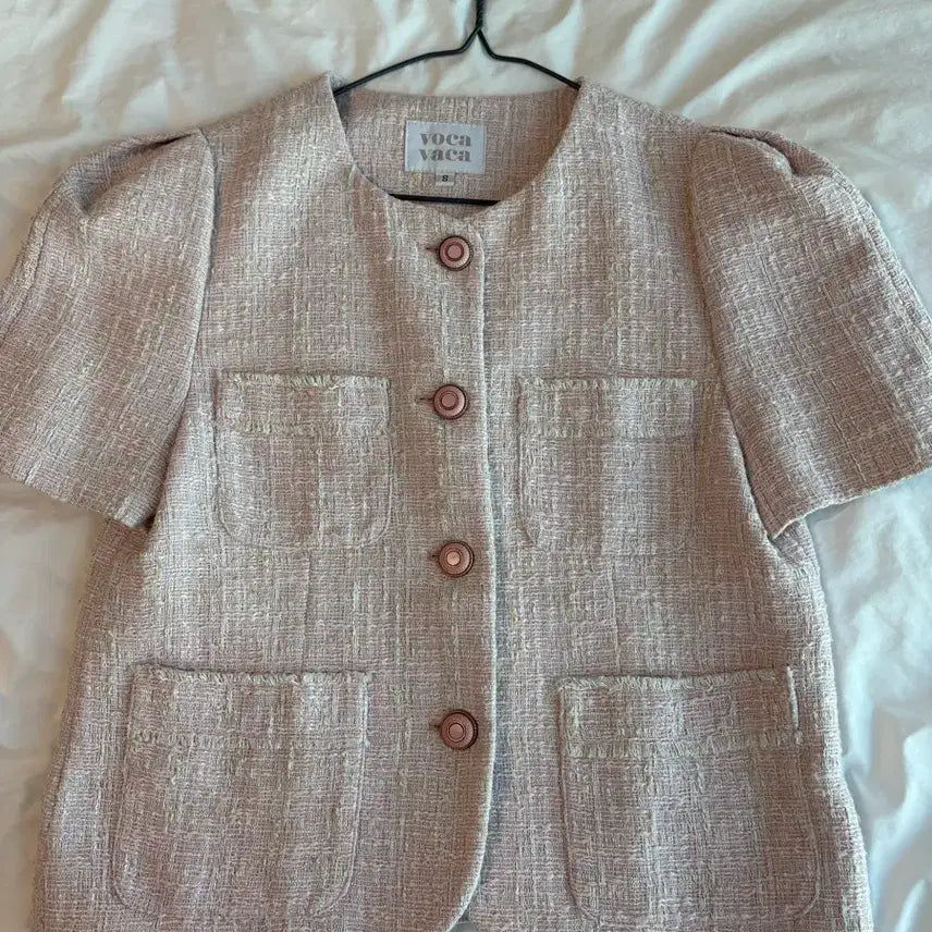 [BUNJANG] Voca Vaca Tweed Short Sleeve Jacket Pink S / 보카바카 트위드 반팔 자켓 핑크 S