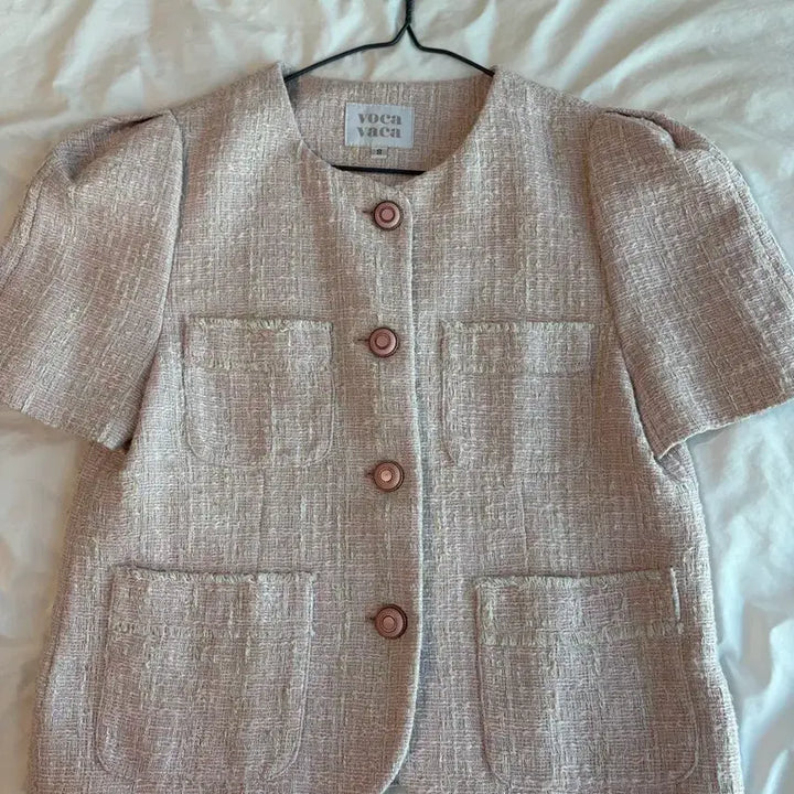 [BUNJANG] Voca Vaca Tweed Short Sleeve Jacket Pink S / 보카바카 트위드 반팔 자켓 핑크 S