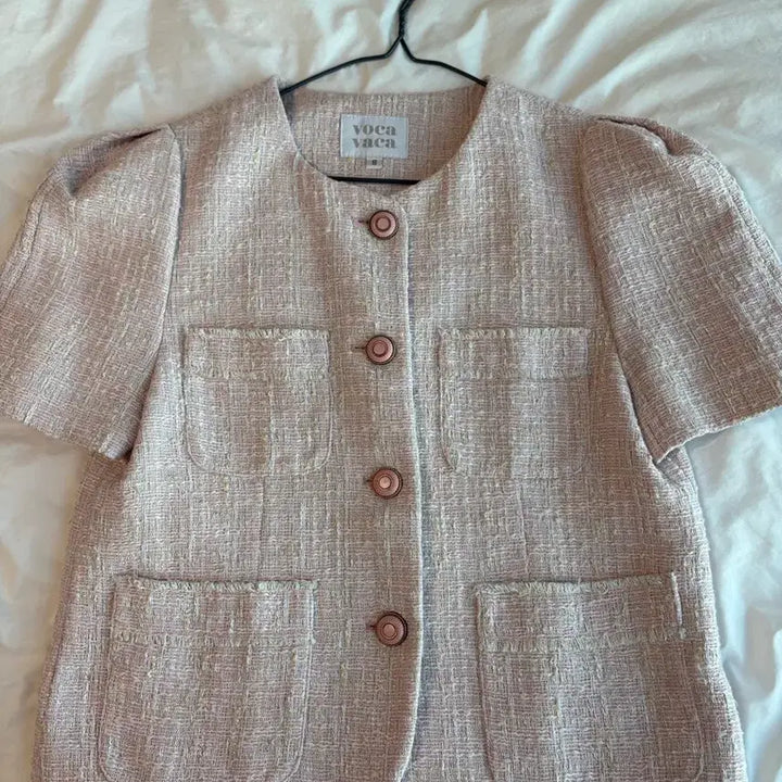 [BUNJANG] Voca Vaca Tweed Short Sleeve Jacket Pink S / 보카바카 트위드 반팔 자켓 핑크 S