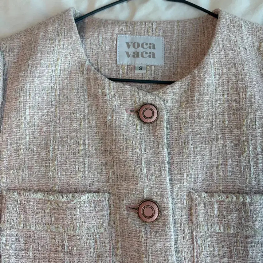 [BUNJANG] Voca Vaca Tweed Short Sleeve Jacket Pink S / 보카바카 트위드 반팔 자켓 핑크 S