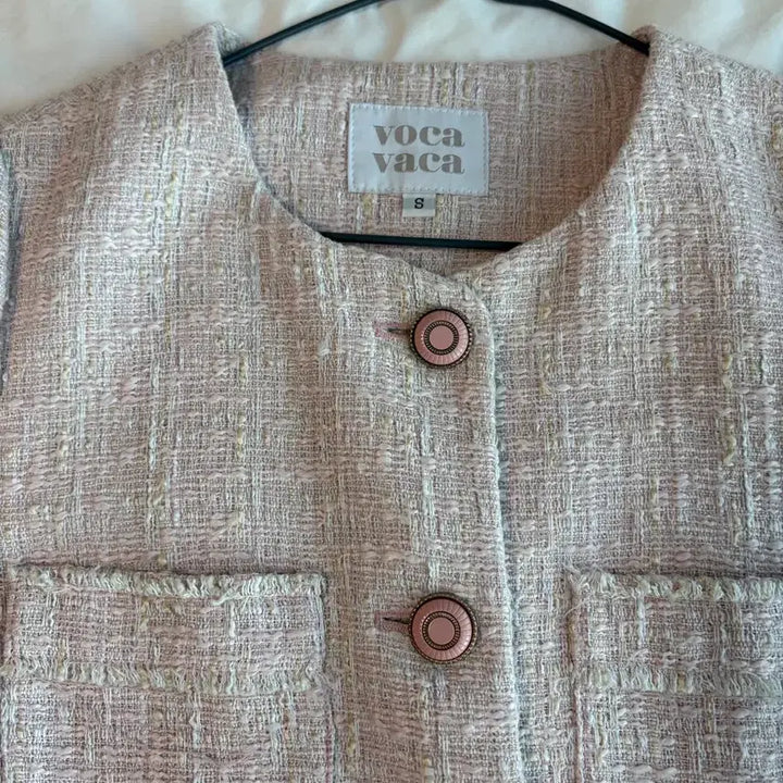 [BUNJANG] Voca Vaca Tweed Short Sleeve Jacket Pink S / 보카바카 트위드 반팔 자켓 핑크 S
