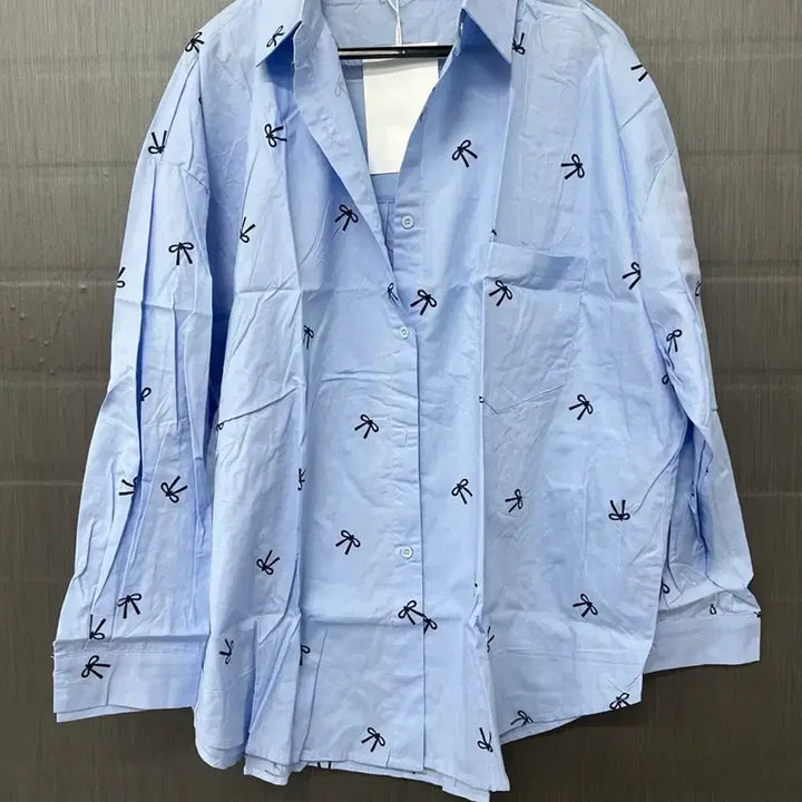 [BUNJANG] Loose Fit Ribbon Shirt (Blue) / 리본 루즈핏 셔츠(블루)