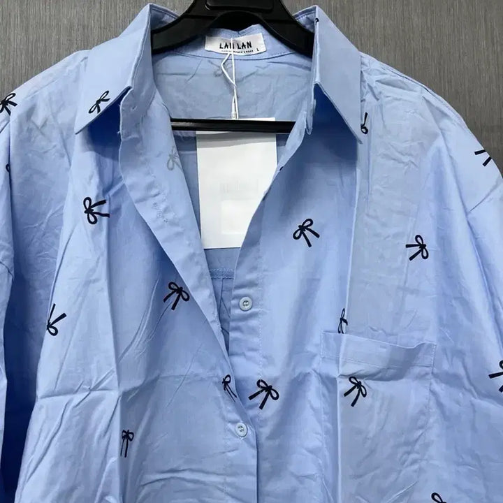 [BUNJANG] Loose Fit Ribbon Shirt (Blue) / 리본 루즈핏 셔츠(블루)