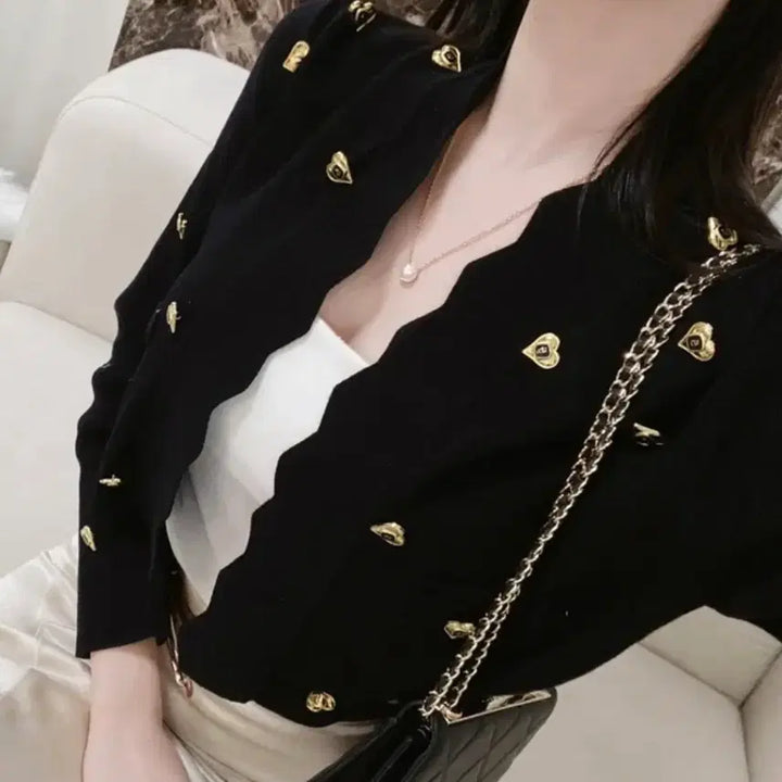 [BUNJANG] Gold Heart Button Cardigan / 수입의류 골드 하트 버튼 가디건