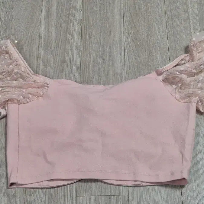 [BUNJANG] HAUTE MONDE Pink Polka Dot Lace-up Mesh T-shirt / HAUTE MONDE 핑크 포카닷 레이스업 메쉬 티셔츠 M 퍼프 소매