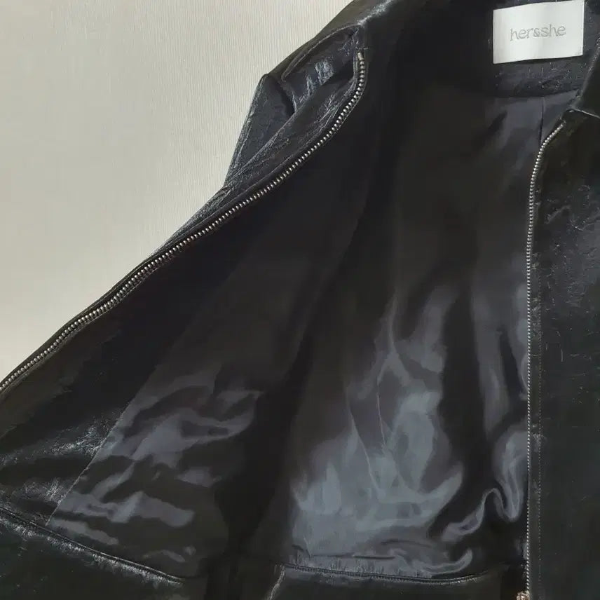 [BUNJANG] her&she Crack Leather Blouson Jacket / her&she 허앤쉬 크랙 레더 블루종 자켓 s 사이즈 정품