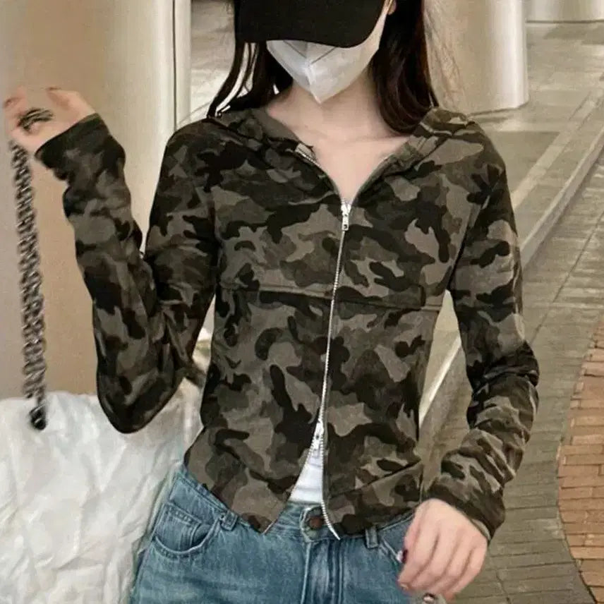 [BUNJANG] Y2K Camo Cropped Zip-Up Hoodie / (새상품) y2k 카모 후드집업