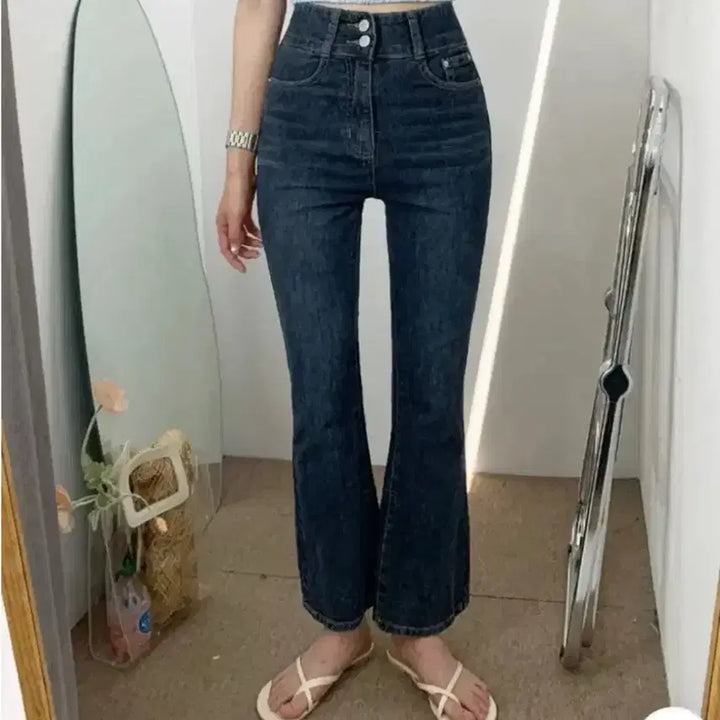 [BUNJANG] Denim Jeans / 에이블리 투버튼 데님 부츠컷 데님 팬츠 청바지