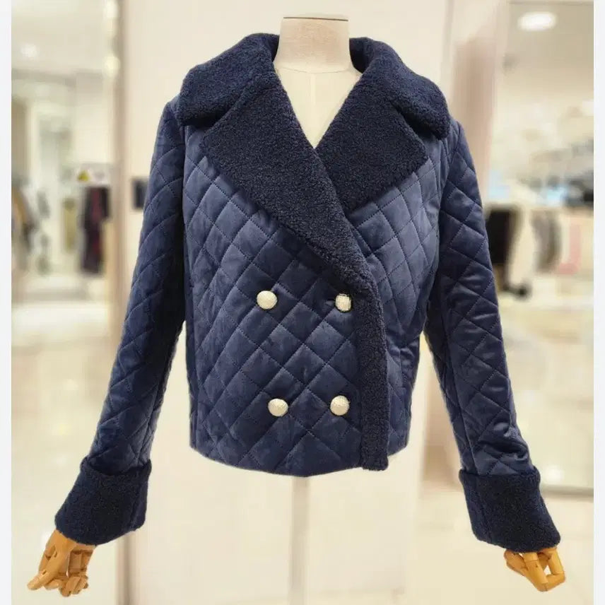 [BUNJANG] [Satine] Big Collar Velvet Quilted Jacket (Size 55) / [샤틴]빅카라 벨켓 퀼팅 자켓 55