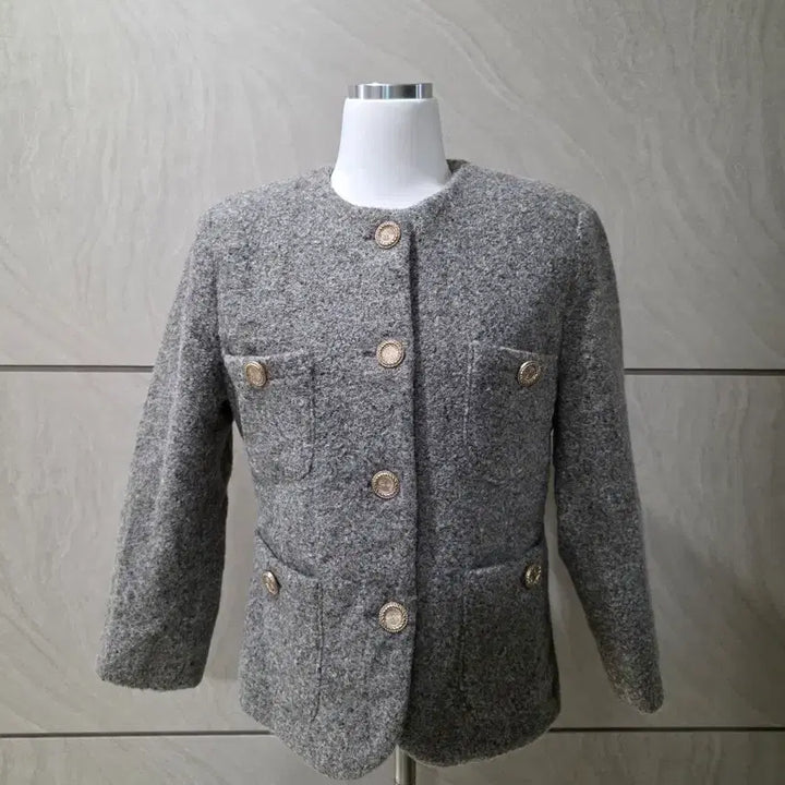 [BUNJANG] Gold Button Gray Jacket (Size 55-66) / 골드버튼 어깨패드 그레이 자켓 (프리 55~66)