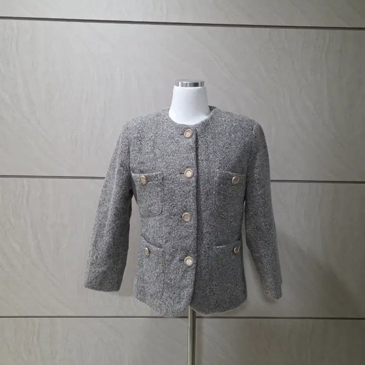 [BUNJANG] Gold Button Gray Jacket (Size 55-66) / 골드버튼 어깨패드 그레이 자켓 (프리 55~66)