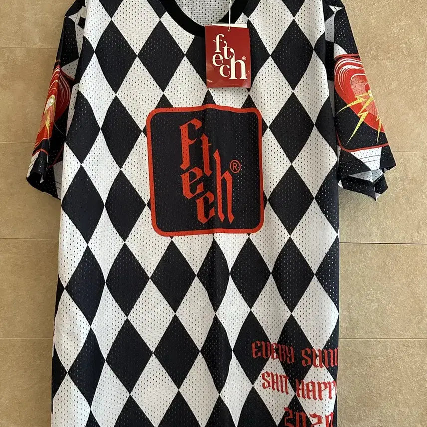 [BUNJANG] Fetch Diamond Check Mesh T-shirt / Fetch 다이아몬드 체크 반팔 메쉬 티셔츠