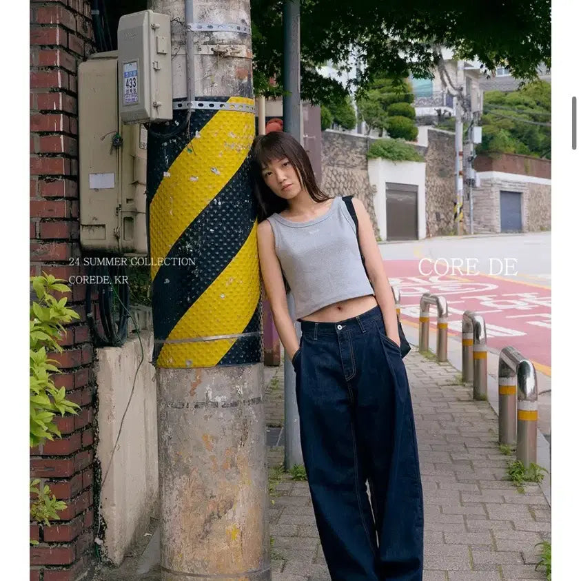 [BUNJANG] Coored Non-Fade Pleated Wide Denim Pants / 코어드 논페이드 핀턱 와이드 데님팬츠