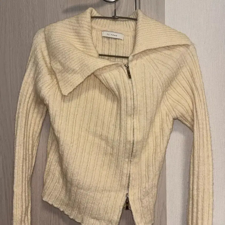 [BUNJANG] Ivory Ribbed Knit Two-Way Cardigan / 여성 아이보리 골지 니트 집업 투웨이 가디건