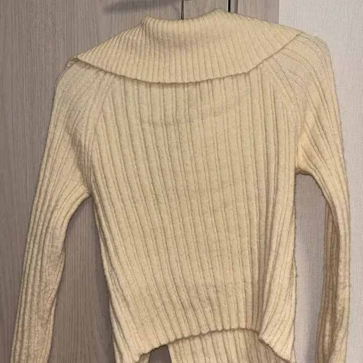 [BUNJANG] Ivory Ribbed Knit Two-Way Cardigan / 여성 아이보리 골지 니트 집업 투웨이 가디건