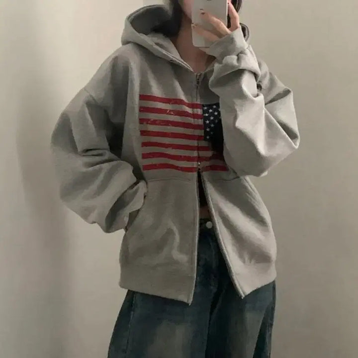 [BUNJANG] American Two Way Hoodie Zip-up / 슈가파우더 아메리칸 투웨이 후드집업