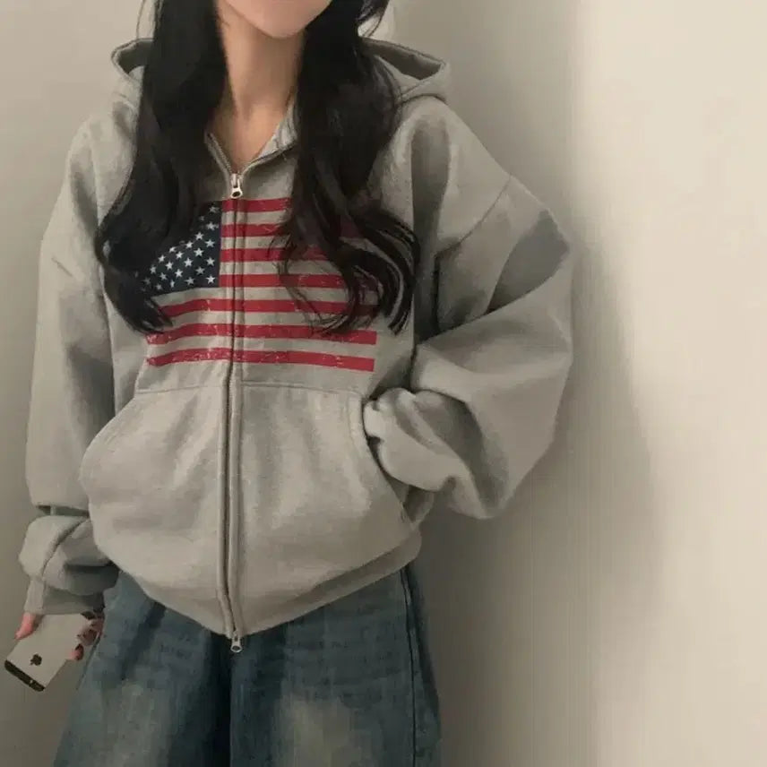 [BUNJANG] American Two Way Hoodie Zip-up / 슈가파우더 아메리칸 투웨이 후드집업