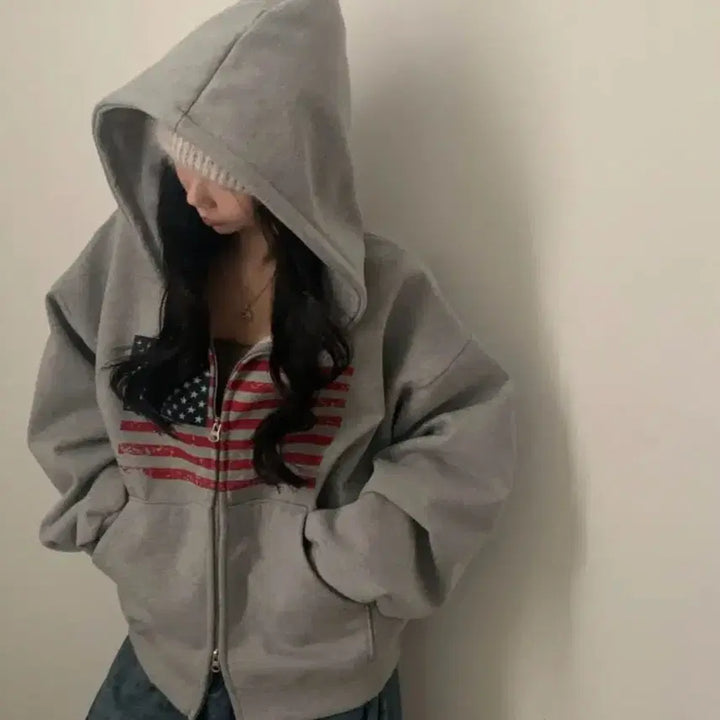 [BUNJANG] American Two Way Hoodie Zip-up / 슈가파우더 아메리칸 투웨이 후드집업