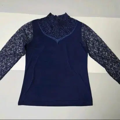 [SOLD OUT] 여성옷 레이스 소매 네이비 블라우스 셔츠