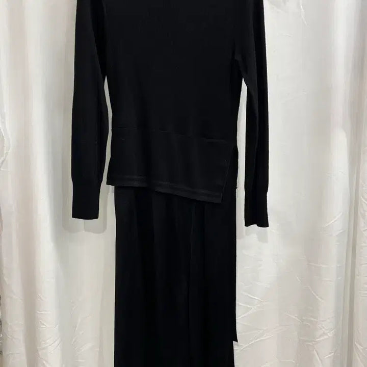 [BUNJANG] Obze Wool Black Knit Layered Maxi Dress / 오브제 울 블랙 니트 레이어드 맥시 드레스 원피스 82-94-160