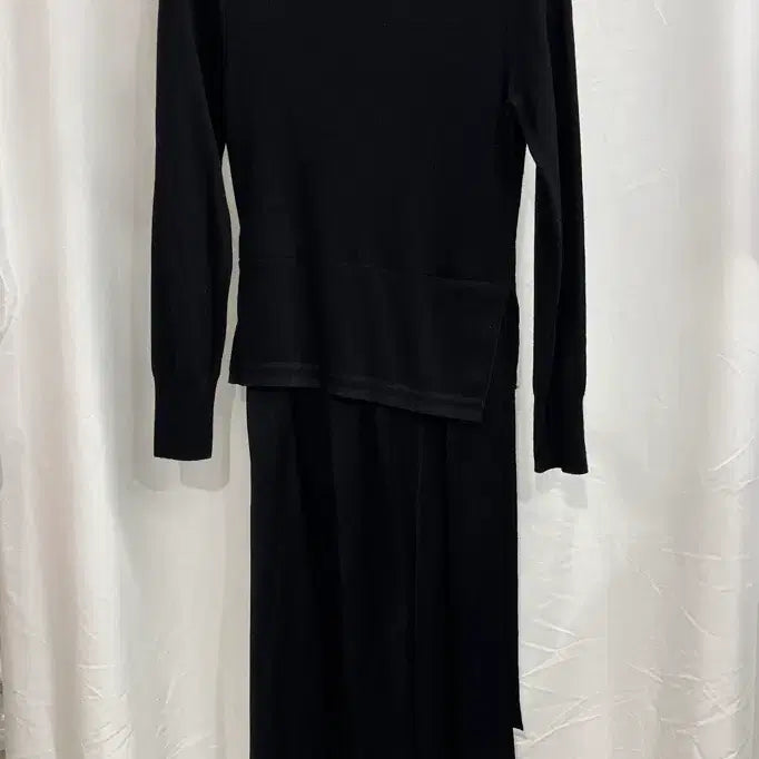[BUNJANG] Obze Wool Black Knit Layered Maxi Dress / 오브제 울 블랙 니트 레이어드 맥시 드레스 원피스 82-94-160