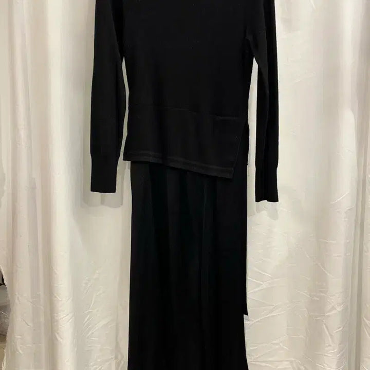 [BUNJANG] Obze Wool Black Knit Layered Maxi Dress / 오브제 울 블랙 니트 레이어드 맥시 드레스 원피스 82-94-160