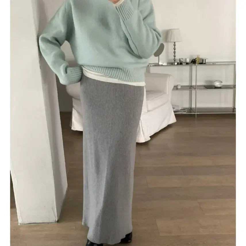 [BUNJANG] Round Neck Knit Mint Sweater / 라운드넥 니트 민트