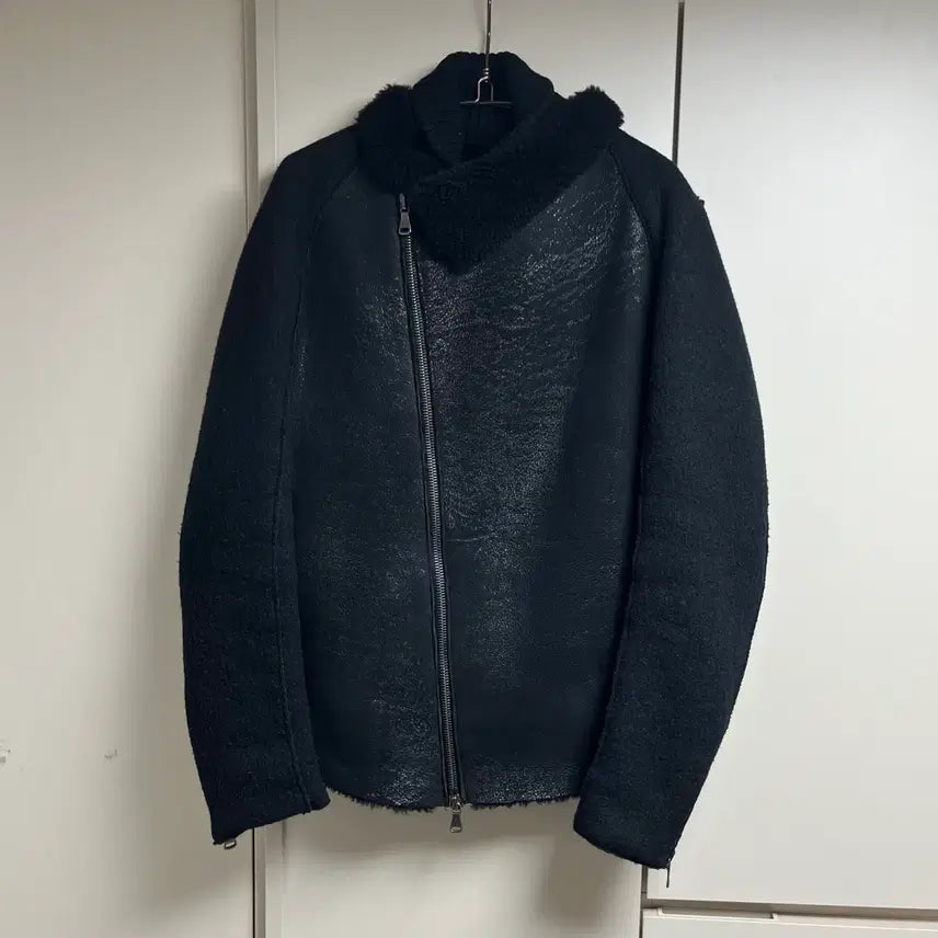 [BUNJANG] Transit Saseon High Neck Lambskin Mouton Jacket / 트랜짓 사선하이넥 램스킨 무스탕자켓