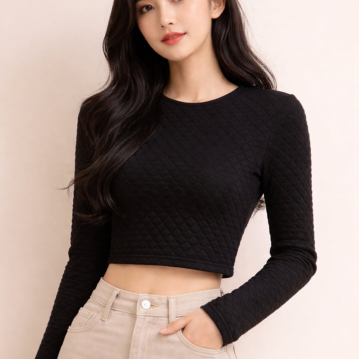 [BUNJANG] RONRON Quilted Crop T-shirt / 론론(RONRON) 퀼팅 크롭 티셔츠