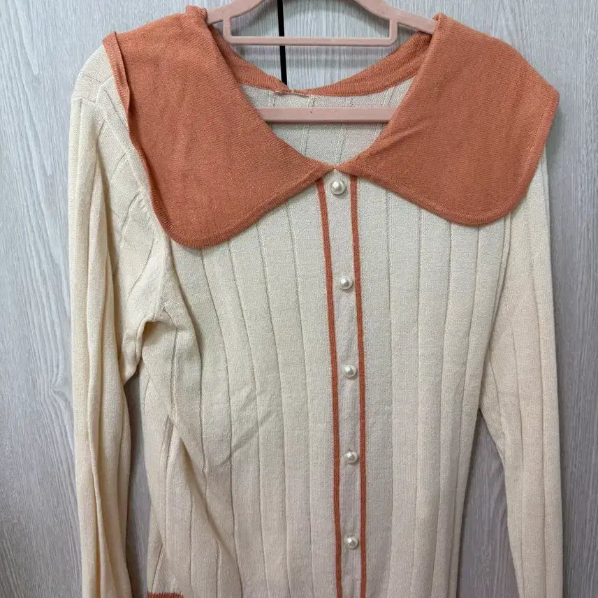 [BUNJANG] Ivory Orange Color Block Knit Sweater / 아이보리/오렌지 배색 니트 66사이즈